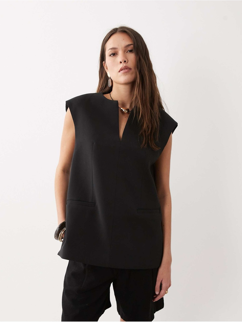 ASOS Curve Black V-Notch Cap Sleeve Tunic Top